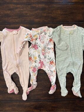 cloud island Baby Footed Sleepers - Pink, Floral, Sage